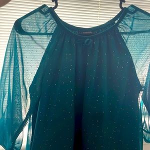 Emerald green transparent sleeves blouse